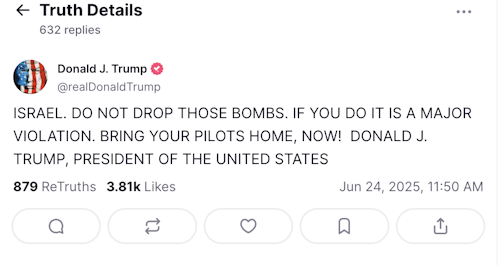 Trump advierte a Israel sobre el uso de bombas: “Será una violación grave”